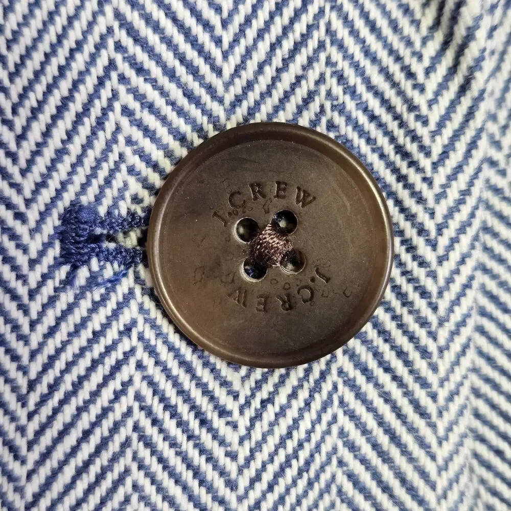 J.Crew Herringbone Blazer Women 16 Cotton Linen Blue White Preppy Academia CL240